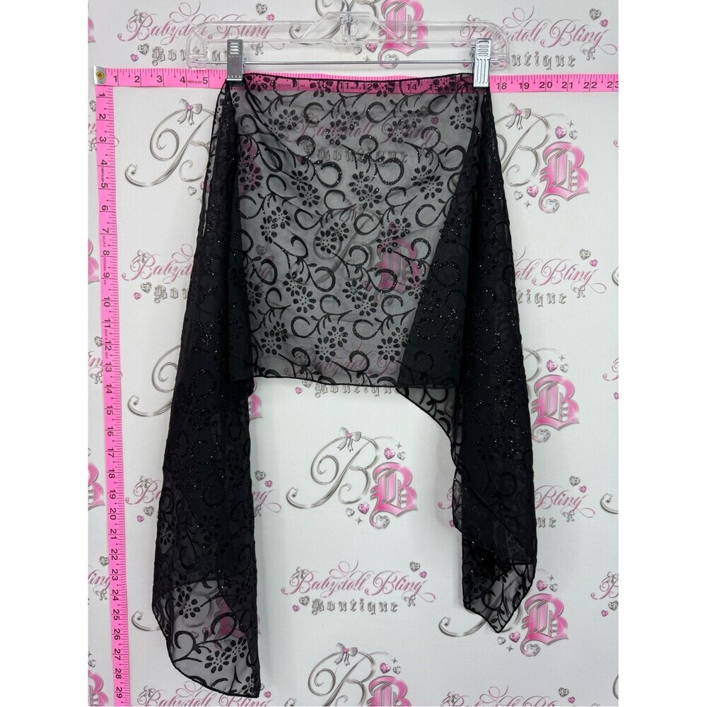 Scarf sparkly Y2k rare shimmer glitter Black Sheer Embroidered Scarf Wrap
